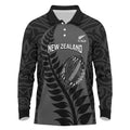 Custom New Zealand Silver Fern Rugby 2025 Long Sleeve Polo Shirt Go Champions Aotearoa Maori Black