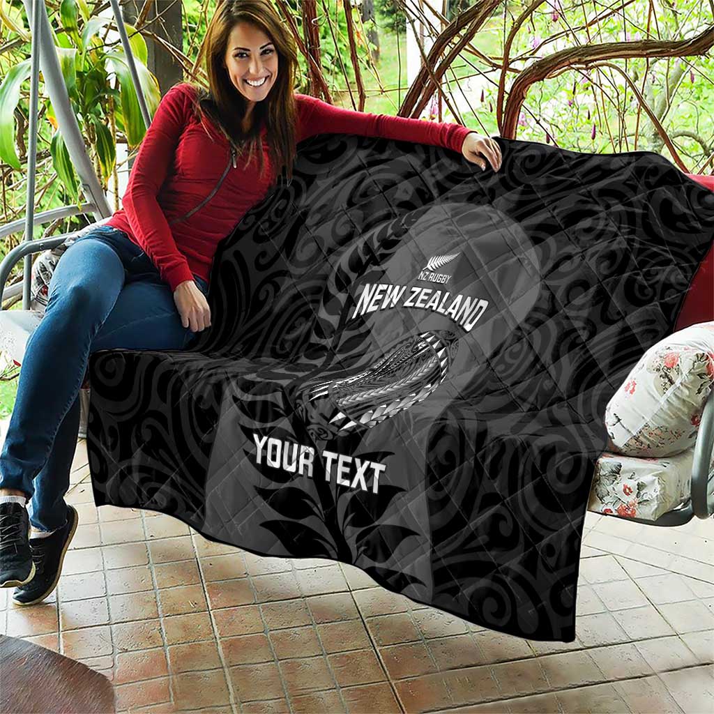 Custom New Zealand Silver Fern Rugby 2025 Quilt Go Champions Aotearoa Maori Black