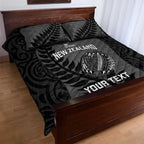 Custom New Zealand Silver Fern Rugby 2025 Quilt Bed Set Go Champions Aotearoa Maori Black
