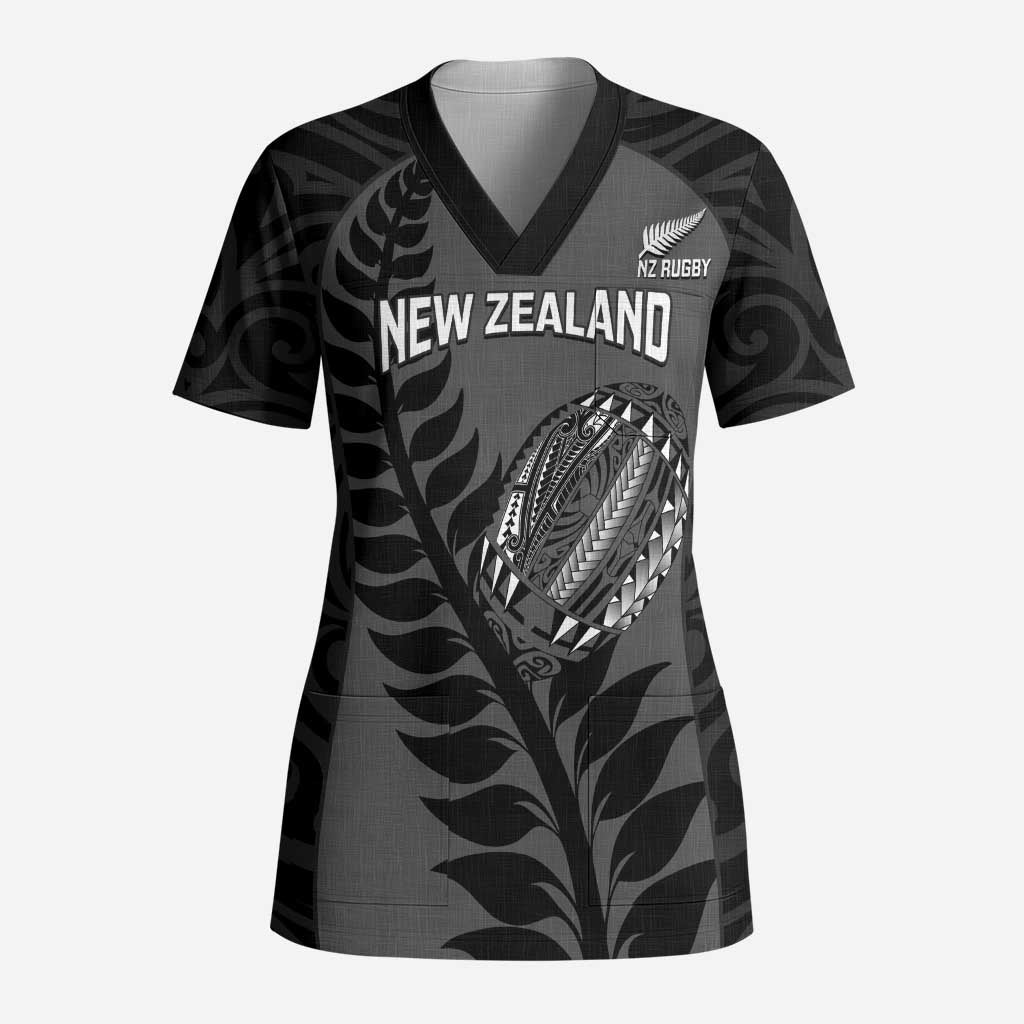 Custom New Zealand Silver Fern Rugby 2025 Scrub Top Go Champions Aotearoa Maori Black - Aussie Hoodie