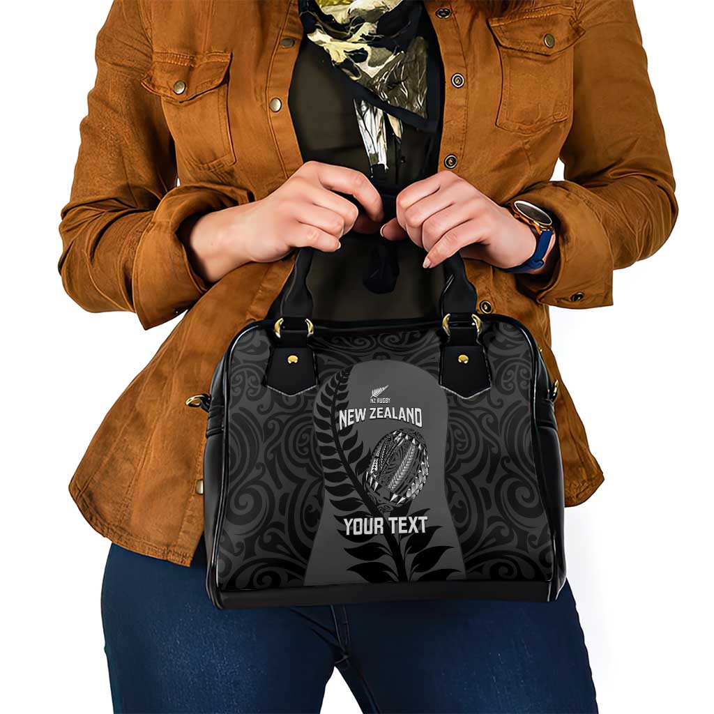 Custom New Zealand Silver Fern Rugby 2025 Shoulder Handbag Go Champions Aotearoa Maori Black