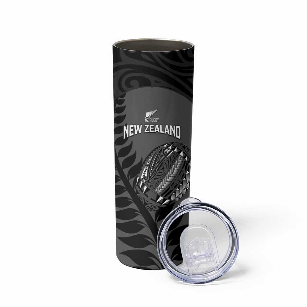 Custom New Zealand Silver Fern Rugby 2025 Skinny Tumbler Go Champions Aotearoa Maori Black