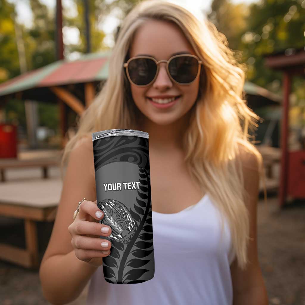 Custom New Zealand Silver Fern Rugby 2025 Skinny Tumbler Go Champions Aotearoa Maori Black