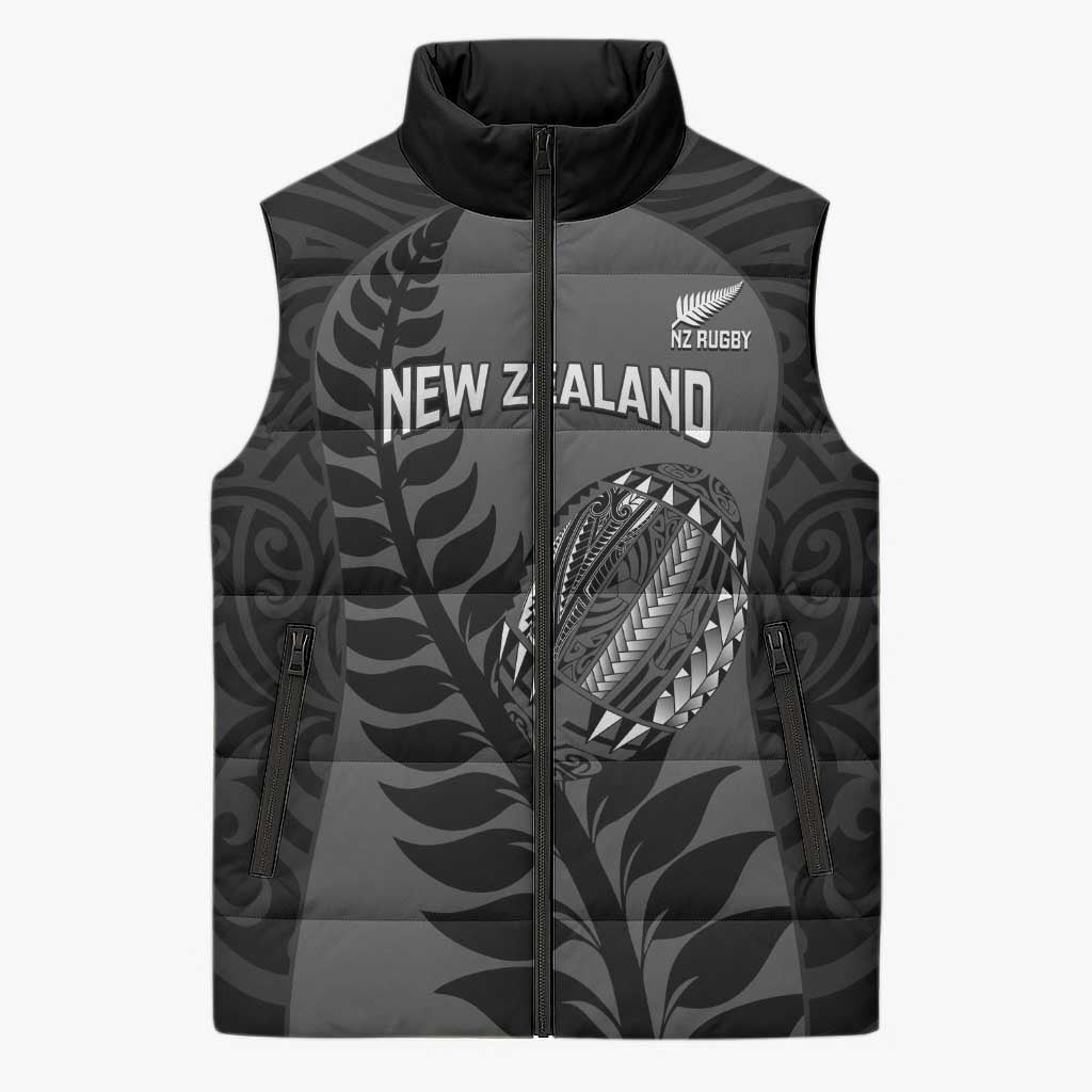 Custom New Zealand Silver Fern Rugby 2025 Sleeveless Puffer Jacket Go Champions Aotearoa Maori Black - Aussie Hoodie