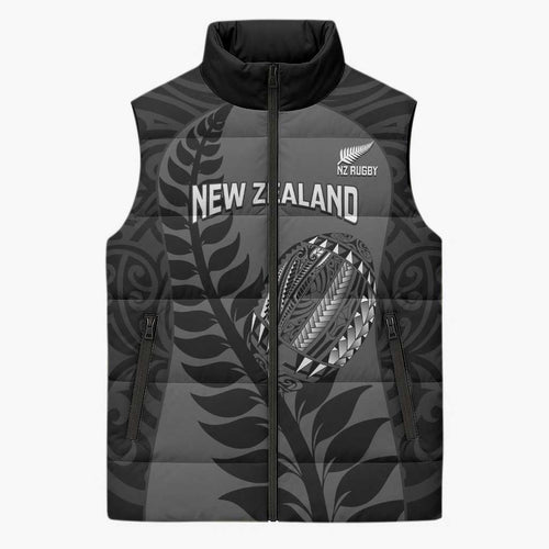 Custom New Zealand Silver Fern Rugby 2025 Sleeveless Puffer Jacket Go Champions Aotearoa Maori Black - Aussie Hoodie