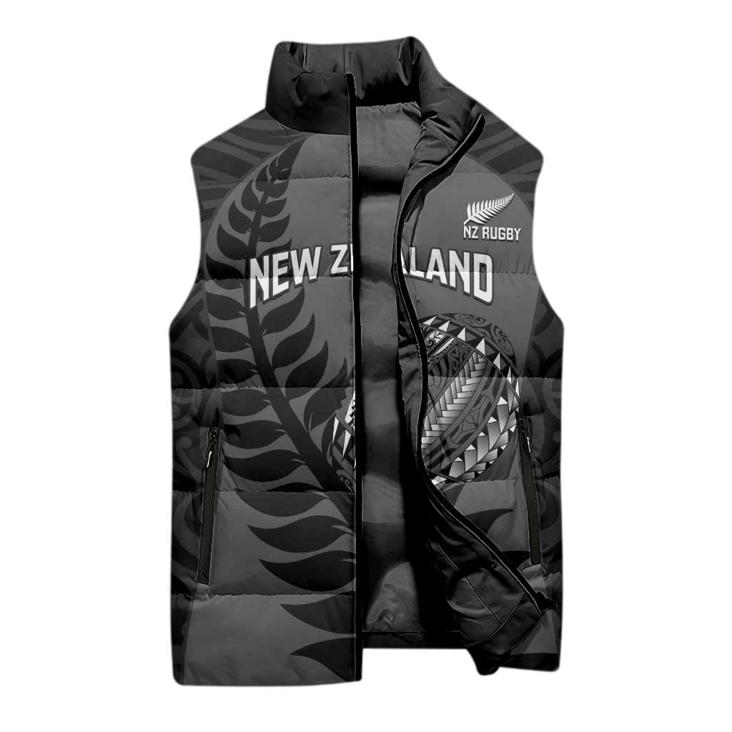 Custom New Zealand Silver Fern Rugby 2025 Sleeveless Puffer Jacket Go Champions Aotearoa Maori Black - Aussie Hoodie