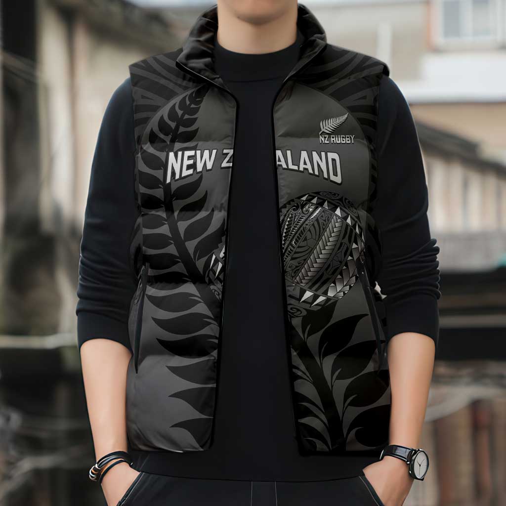 Custom New Zealand Silver Fern Rugby 2025 Sleeveless Puffer Jacket Go Champions Aotearoa Maori Black - Aussie Hoodie