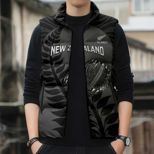Custom New Zealand Silver Fern Rugby 2025 Sleeveless Puffer Jacket Go Champions Aotearoa Maori Black - Aussie Hoodie