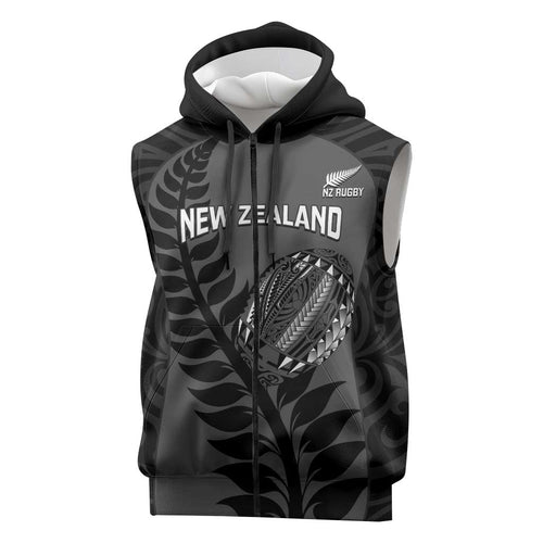 Custom New Zealand Silver Fern Rugby 2025 Sleeveless Zip Hoodie Go Champions Aotearoa Maori Black LT14