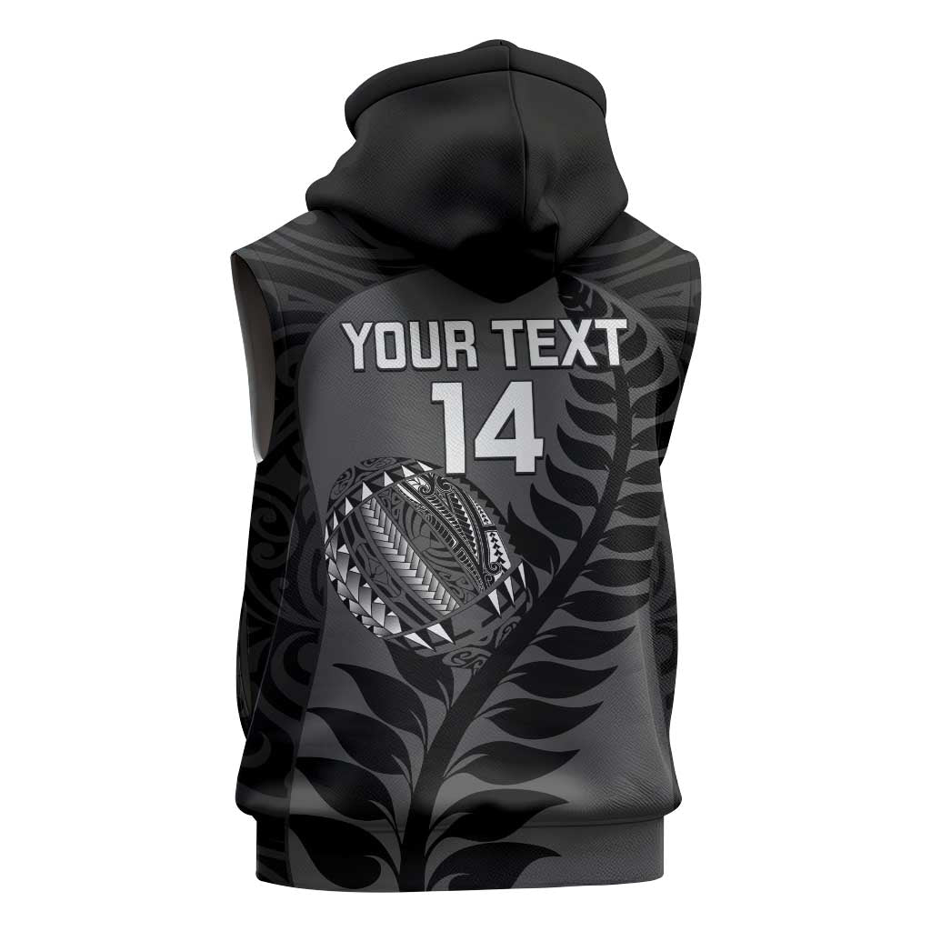 Custom New Zealand Silver Fern Rugby 2025 Sleeveless Zip Hoodie Go Champions Aotearoa Maori Black LT14