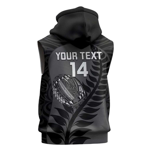 Custom New Zealand Silver Fern Rugby 2025 Sleeveless Zip Hoodie Go Champions Aotearoa Maori Black LT14