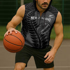 Custom New Zealand Silver Fern Rugby 2025 Sleeveless Zip Hoodie Go Champions Aotearoa Maori Black LT14