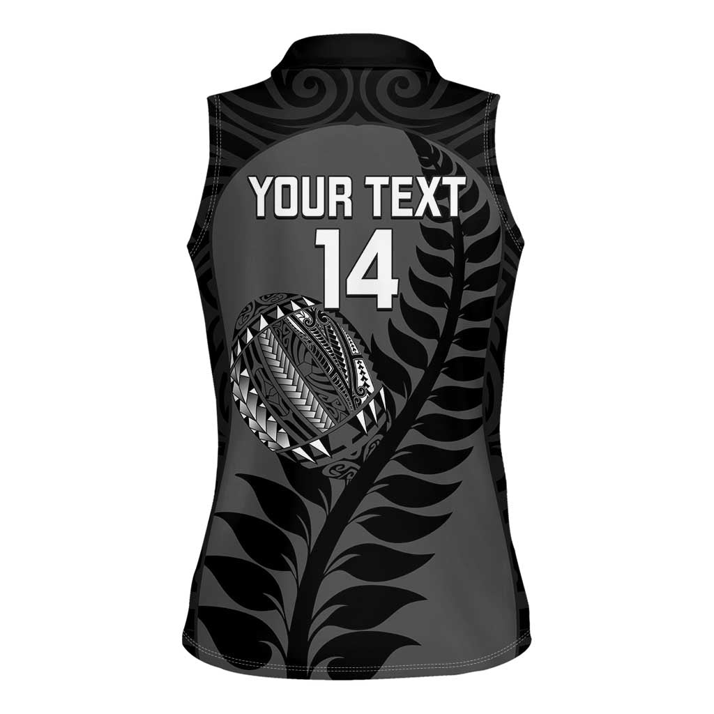 Custom New Zealand Silver Fern Rugby 2025 Women Sleeveless Polo Shirt Go Champions Aotearoa Maori Black