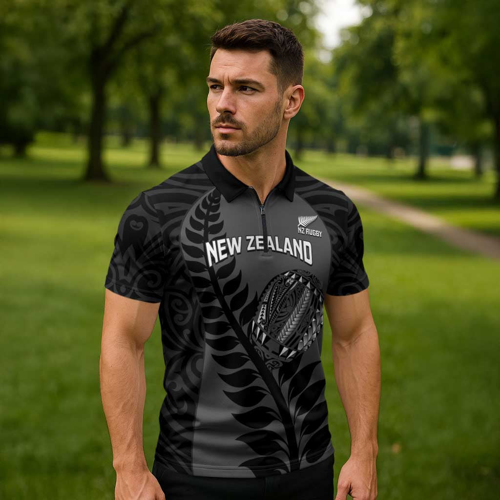 Custom New Zealand Silver Fern Rugby 2025 Zipper Polo Shirt Go Champions Aotearoa Maori Black - Aussie Hoodie