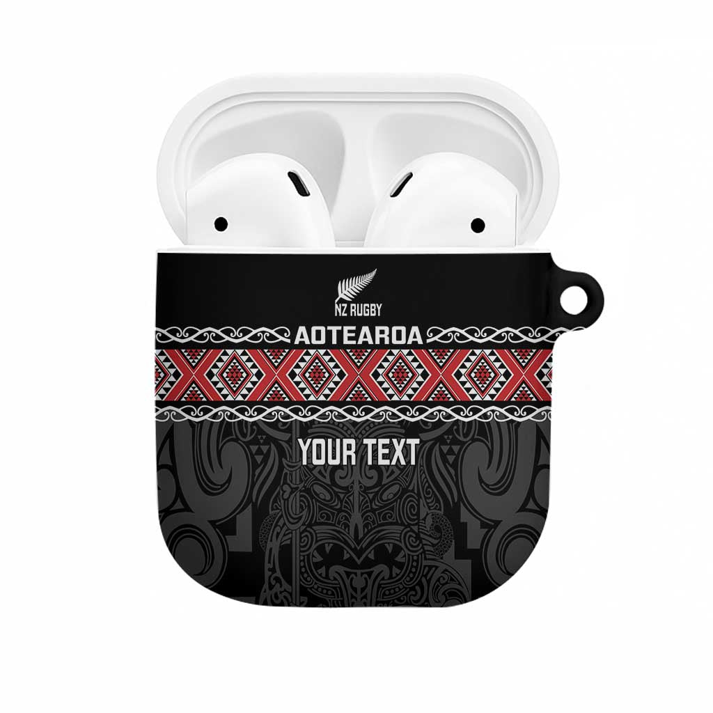 Custom New Zealand Silver Fern Rugby AirPods Case All Black Maori Taniko Pattern - Aussie Hoodie