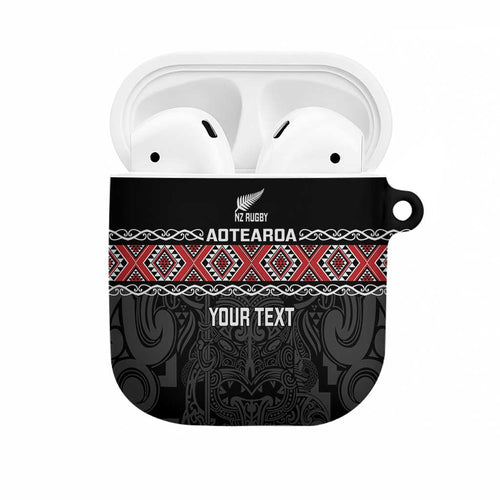 Custom New Zealand Silver Fern Rugby AirPods Case All Black Maori Taniko Pattern - Aussie Hoodie