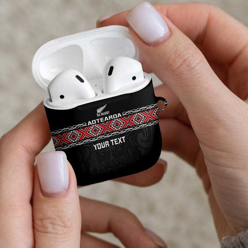 Custom New Zealand Silver Fern Rugby AirPods Case All Black Maori Taniko Pattern - Aussie Hoodie
