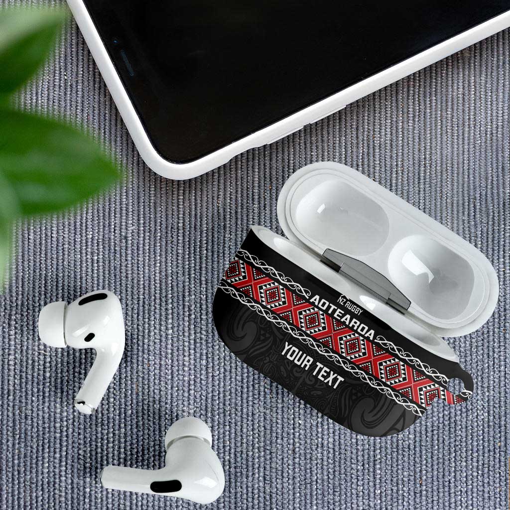 Custom New Zealand Silver Fern Rugby AirPods Case All Black Maori Taniko Pattern - Aussie Hoodie