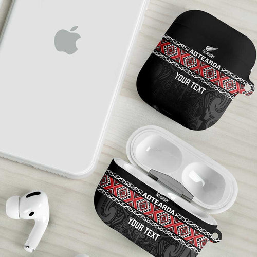 Custom New Zealand Silver Fern Rugby AirPods Case All Black Maori Taniko Pattern - Aussie Hoodie