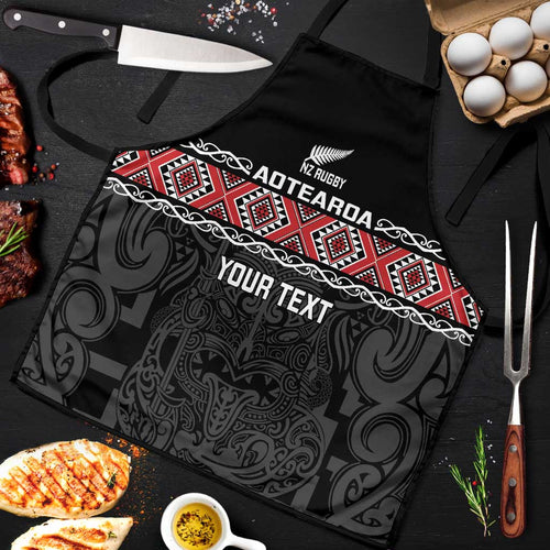 Custom New Zealand Silver Fern Rugby Apron All Black Maori Taniko Pattern - Aussie Hoodie