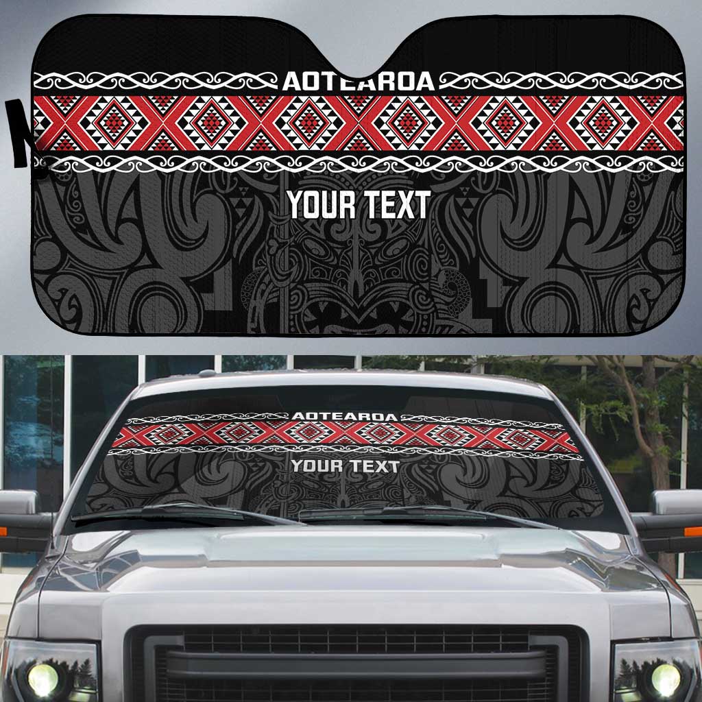 Custom New Zealand Silver Fern Rugby Auto Sun Shade All Black Maori Taniko Pattern - Aussie Hoodie
