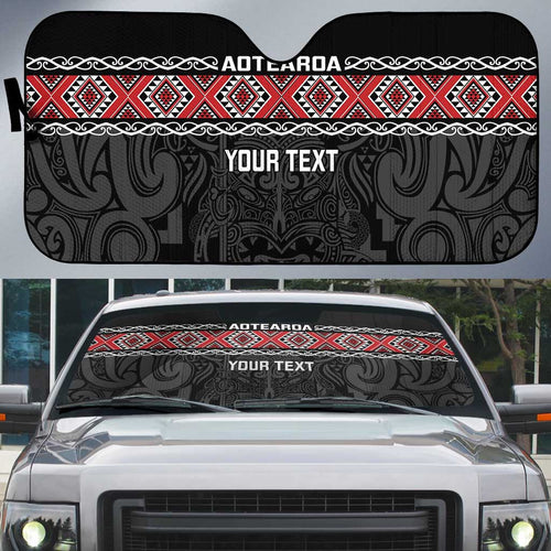 Custom New Zealand Silver Fern Rugby Auto Sun Shade All Black Maori Taniko Pattern - Aussie Hoodie