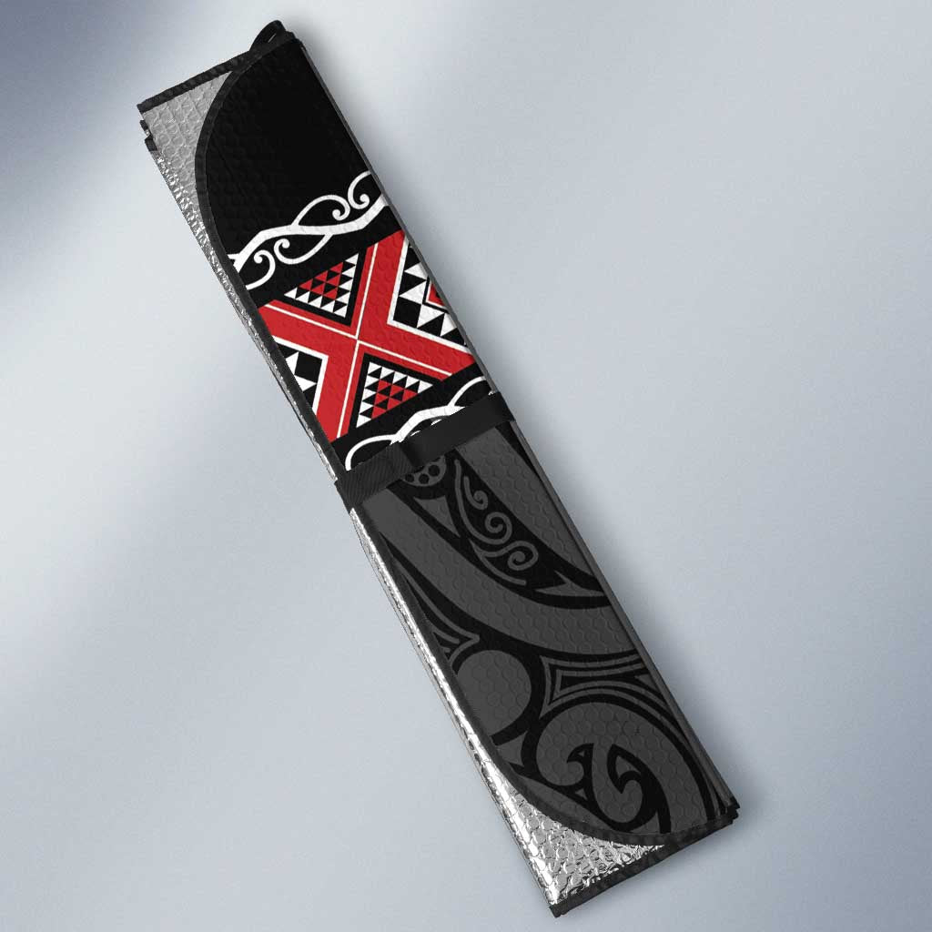 Custom New Zealand Silver Fern Rugby Auto Sun Shade All Black Maori Taniko Pattern - Aussie Hoodie