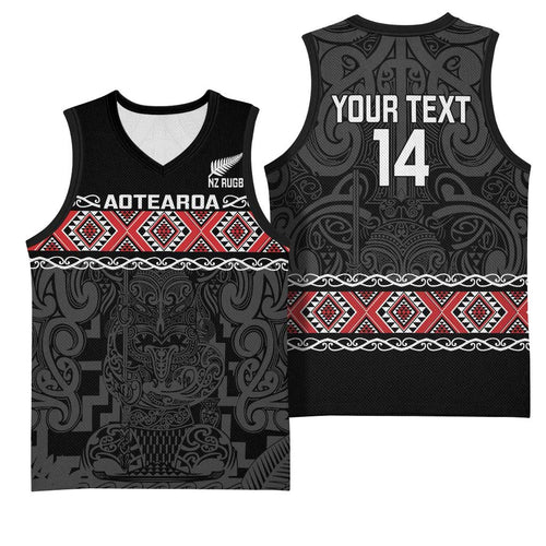 Custom New Zealand Silver Fern Rugby Basketball Jersey All Black Maori Taniko Pattern - Aussie Hoodie