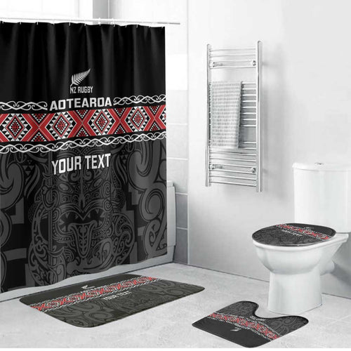 Custom New Zealand Silver Fern Rugby Bathroom Set All Black Maori Taniko Pattern - Aussie Hoodie