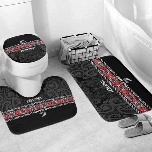Custom New Zealand Silver Fern Rugby Bathroom Set All Black Maori Taniko Pattern - Aussie Hoodie