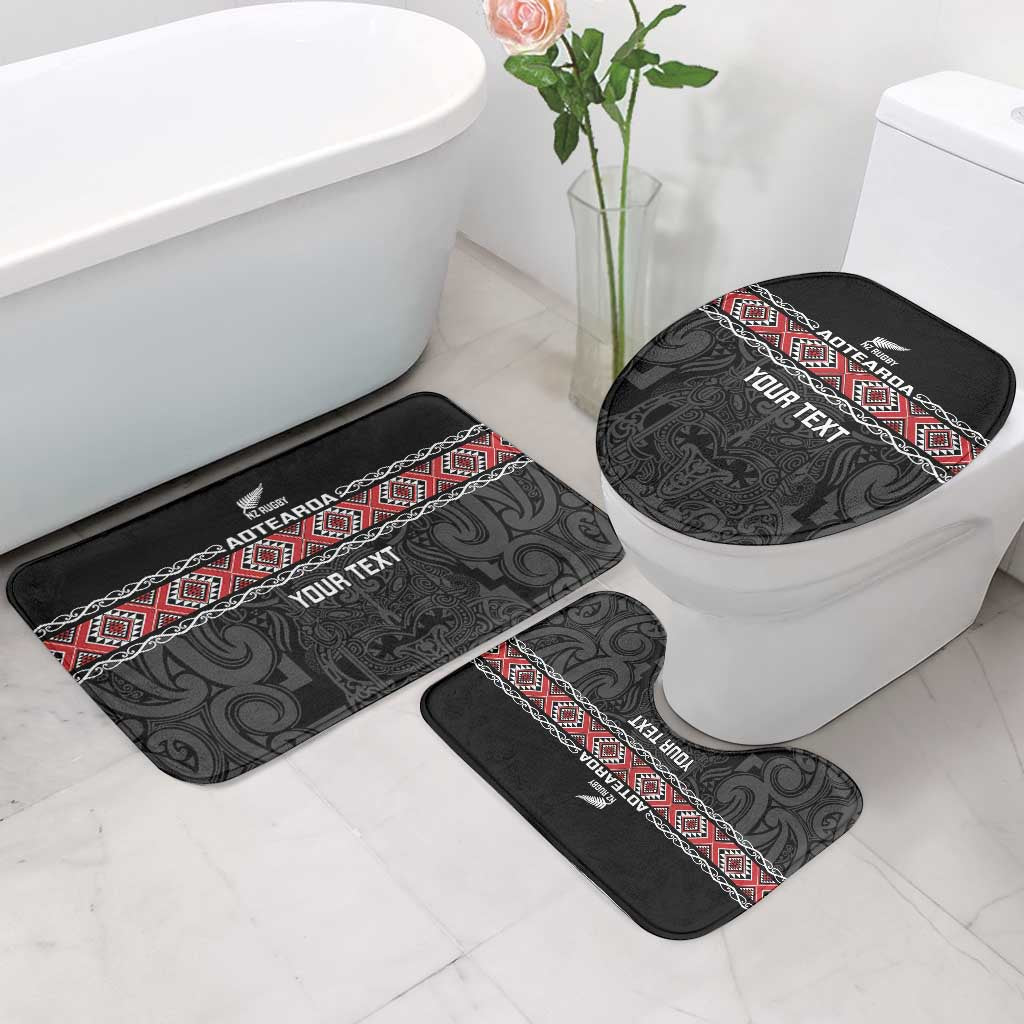 Custom New Zealand Silver Fern Rugby Bathroom Set All Black Maori Taniko Pattern - Aussie Hoodie