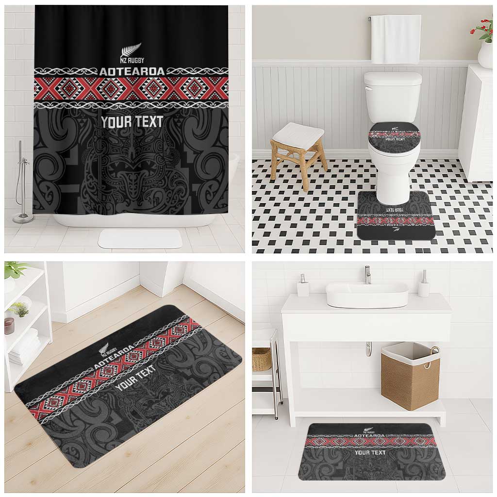 Custom New Zealand Silver Fern Rugby Bathroom Set All Black Maori Taniko Pattern - Aussie Hoodie