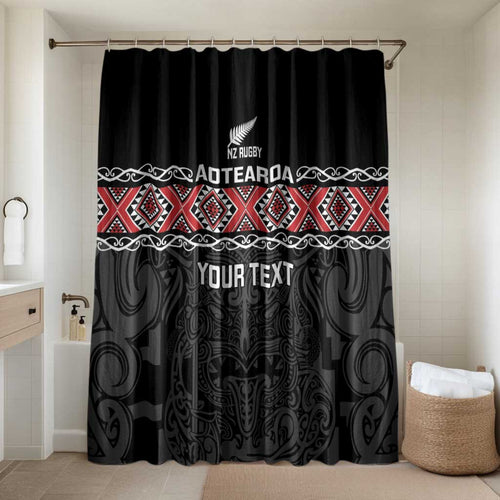 Custom New Zealand Silver Fern Rugby Bathroom Set All Black Maori Taniko Pattern - Aussie Hoodie