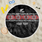 Custom New Zealand Silver Fern Rugby Beach Blanket All Black Maori Taniko Pattern