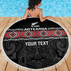 Custom New Zealand Silver Fern Rugby Beach Blanket All Black Maori Taniko Pattern