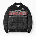 Custom New Zealand Silver Fern Rugby Bomber Puffer Jacket All Black Maori Taniko Pattern - Aussie Hoodie