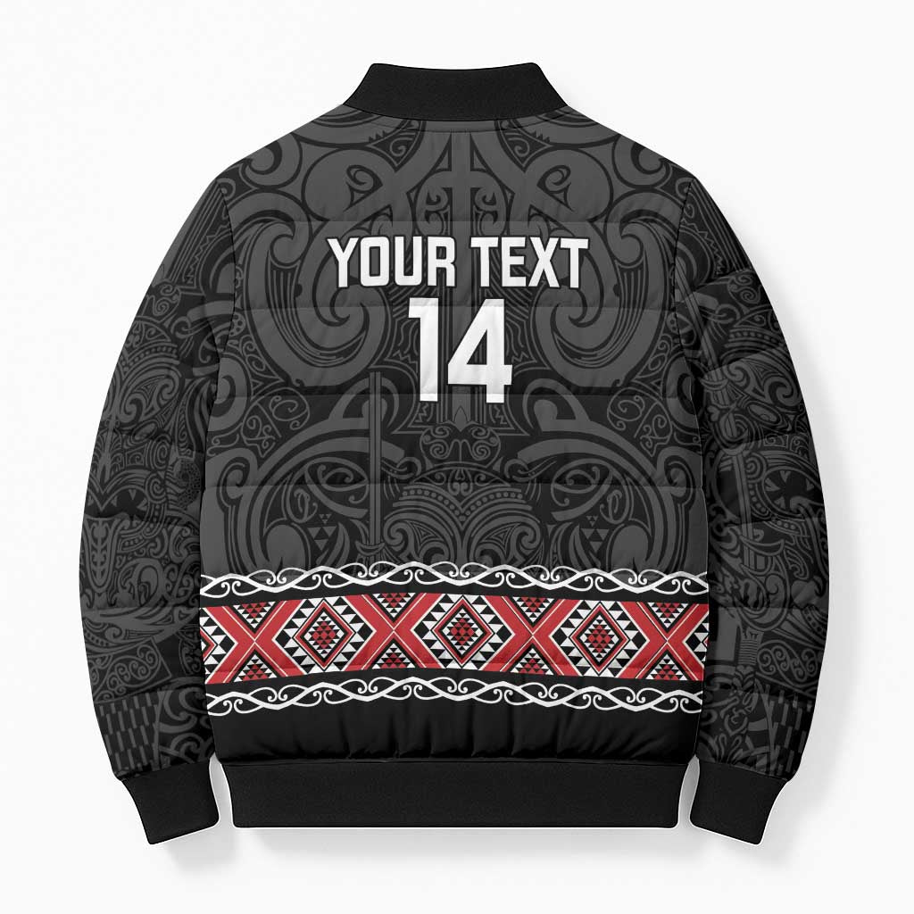 Custom New Zealand Silver Fern Rugby Bomber Puffer Jacket All Black Maori Taniko Pattern - Aussie Hoodie