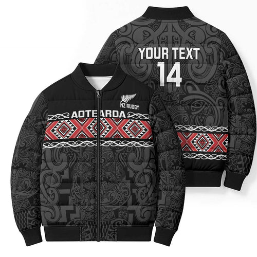 Custom New Zealand Silver Fern Rugby Bomber Puffer Jacket All Black Maori Taniko Pattern - Aussie Hoodie