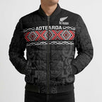 Custom New Zealand Silver Fern Rugby Bomber Puffer Jacket All Black Maori Taniko Pattern - Aussie Hoodie