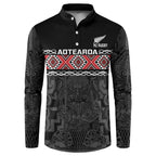 Custom New Zealand Silver Fern Rugby Button Sweatshirt All Black Maori Taniko Pattern