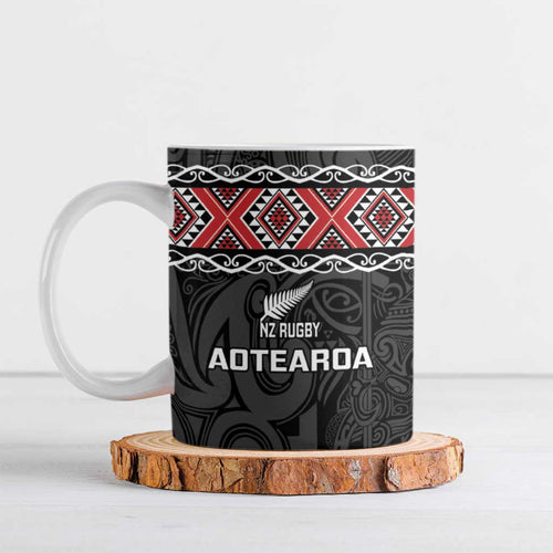 Custom New Zealand Silver Fern Rugby Ceramic Mug All Black Maori Taniko Pattern - Aussie Hoodie
