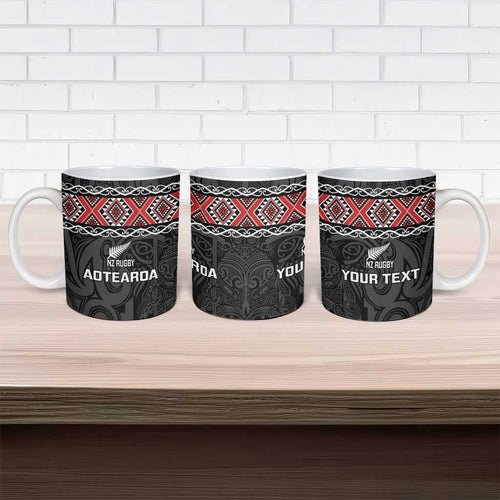 Custom New Zealand Silver Fern Rugby Ceramic Mug All Black Maori Taniko Pattern - Aussie Hoodie
