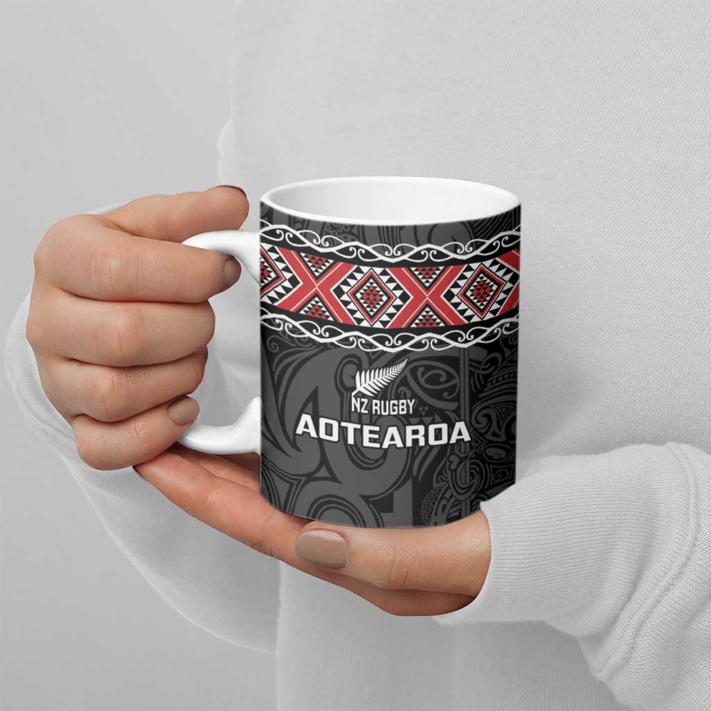 Custom New Zealand Silver Fern Rugby Ceramic Mug All Black Maori Taniko Pattern - Aussie Hoodie
