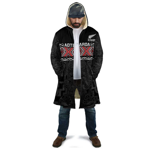 Custom New Zealand Silver Fern Rugby Cloak All Black Maori Taniko Pattern - Aussie Hoodie