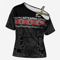 Custom New Zealand Silver Fern Rugby Cross Shoulder Shirt All Black Maori Taniko Pattern - Aussie Hoodie
