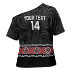 Custom New Zealand Silver Fern Rugby Cross Shoulder Shirt All Black Maori Taniko Pattern - Aussie Hoodie