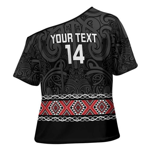 Custom New Zealand Silver Fern Rugby Cross Shoulder Shirt All Black Maori Taniko Pattern - Aussie Hoodie