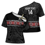 Custom New Zealand Silver Fern Rugby Cross Shoulder Shirt All Black Maori Taniko Pattern - Aussie Hoodie