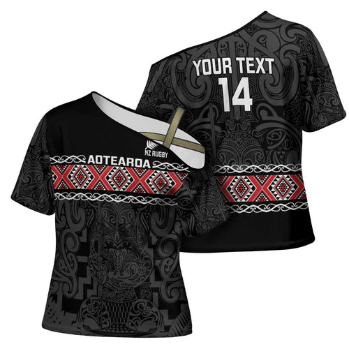 Custom New Zealand Silver Fern Rugby Cross Shoulder Shirt All Black Maori Taniko Pattern - Aussie Hoodie