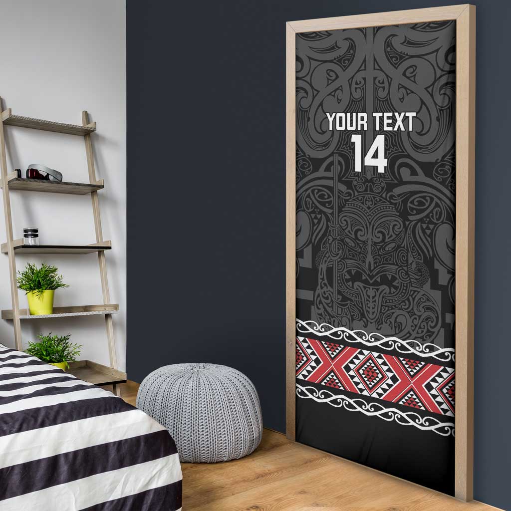 Custom New Zealand Silver Fern Rugby Door Cover All Black Maori Taniko Pattern - Aussie Hoodie